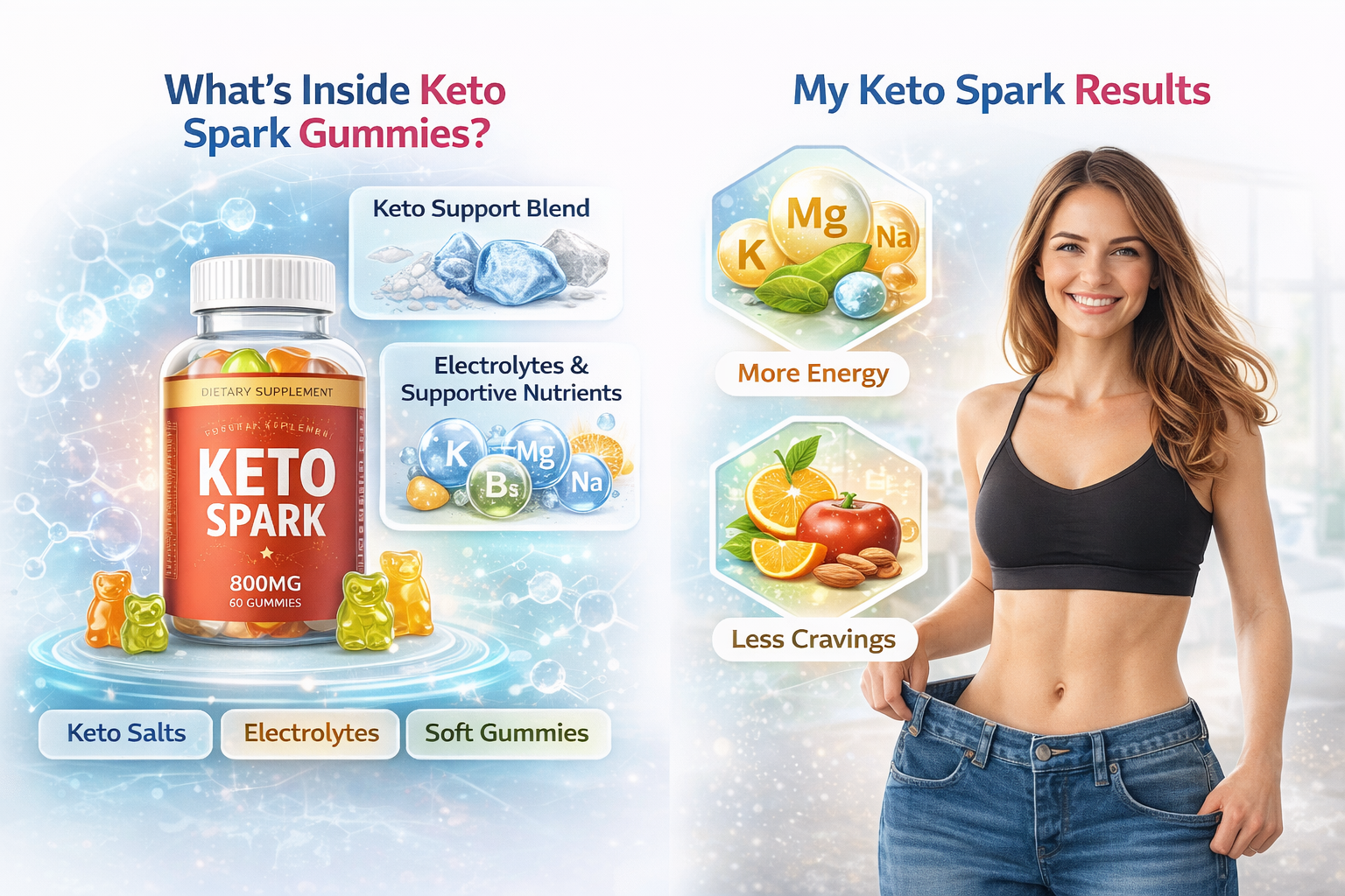 Keto Spark Gummies ingredients and results illustration